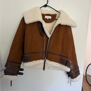 L'Academie Brown and Cream Aviator Teddy Jacket